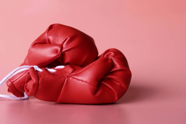 istock Red boxing gloves on pink background 1427967133