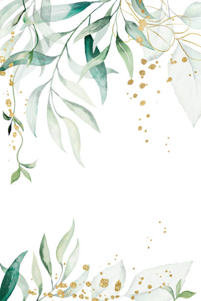 istock Background borders made of green watercolor eucalyptus leaves, wedding illustration 1427967585
