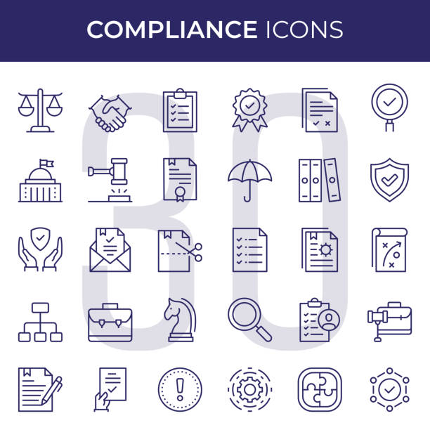 ilustrações de stock, clip art, desenhos animados e ícones de compliance line icons - employment issues law gavel legal system