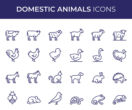 Vector Style Domestic Animals Editable Stroke Line Icon Set