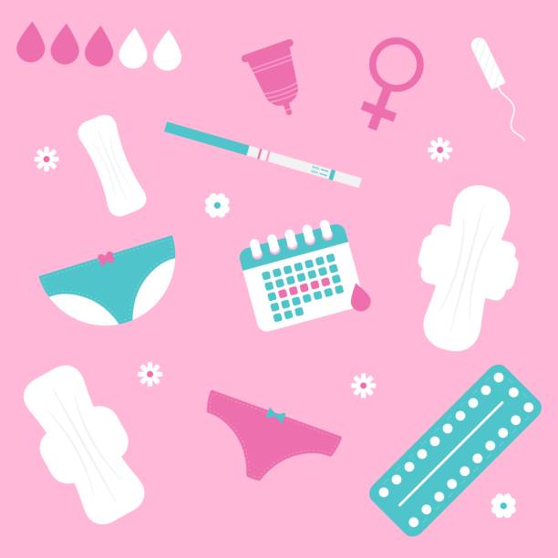 ilustrações, clipart, desenhos animados e ícones de conjunto de vetores de produtos de higiene feminino. ciclo menstrual. dias críticos das mulheres. - padding