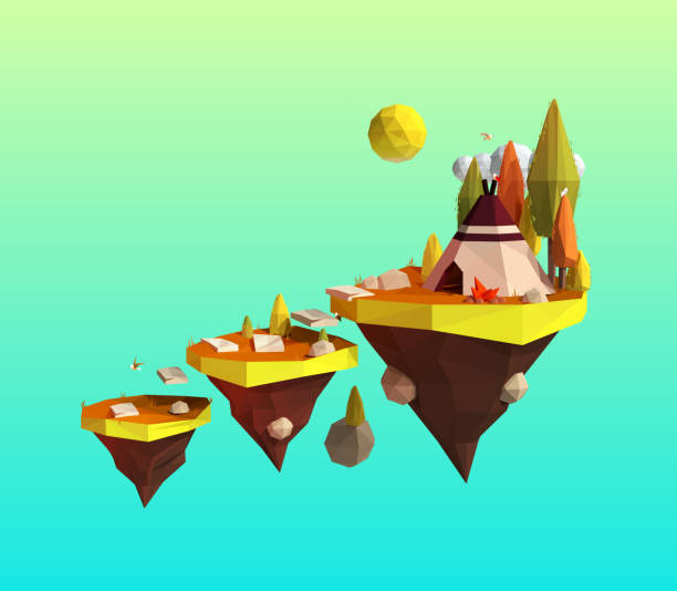 istock Indian Tent, Wigwam on the Flying Island, Game Concept 1427971294