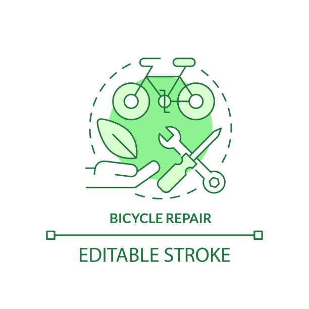 fahrradreparatur grünes konzeptsymbol - spinnennetz grafiken stock-grafiken, -clipart, -cartoons und -symbole
