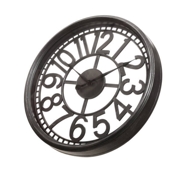 istock Stylish round wall clock isolated on white 1427974175
