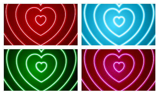 Neon Heart Geometric Hypnosis Abstract Backgrounds. Lovely Vibes Posters Design.80s Illustration.