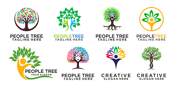 Creative People Tree Concept icon set Logo Design Template