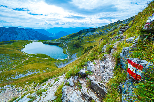 Beautiful Italian lake countryside landscape view