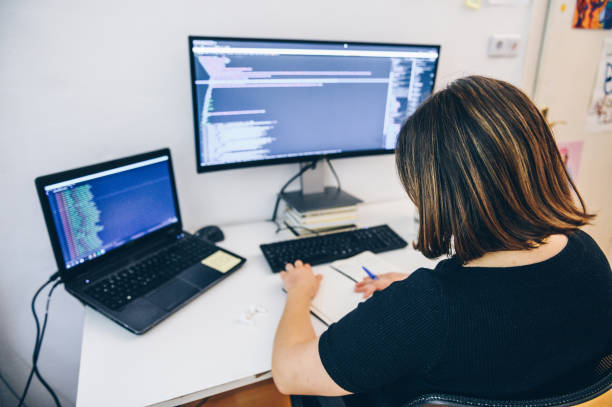 istock Girl learning to code on desktop computer at home stock photo 1427985825