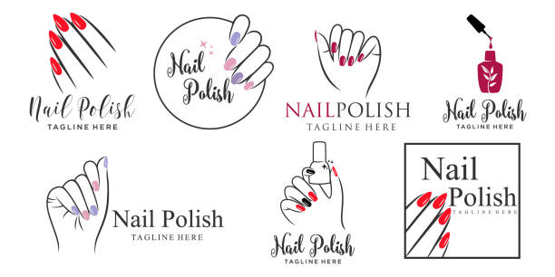 szablon projektu logo zestawu ikon lakieru do paznokci - fingernail brush stock illustrations