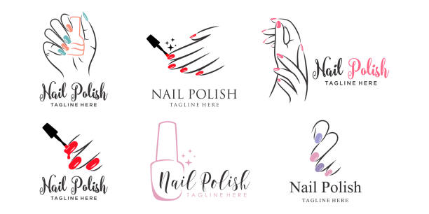 nägel und maniküre-icon-set mit frauenhänden logo-design - nail stock-grafiken, -clipart, -cartoons und -symbole