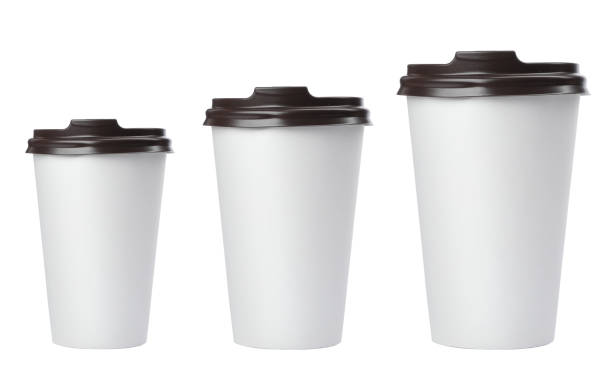 istock Paper coffee cups of different sizes on white background, collage 1427988267
