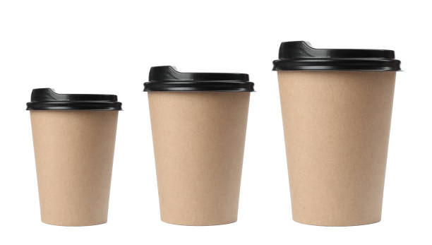 istock Paper coffee cups of different sizes on white background, collage 1427988304