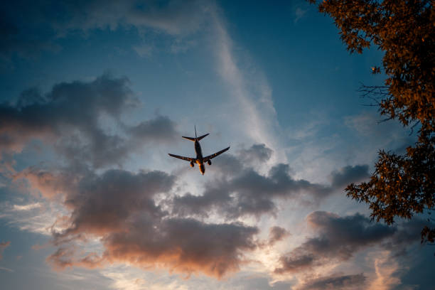 Flying airplane against a beautiful skyline