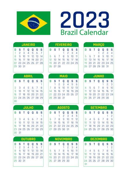 kalendarz brazylia 2023. kalendarz brazylia 2023. kalendarz brazylijski 2023. ilustracja wektorowa. - portuguese language stock illustrations