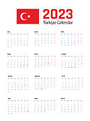 istock 2023 Türkiye Calendar. Türkiye Calendar 2023. Türkiye 2023 Calendar. Vector illustration. 1427993419