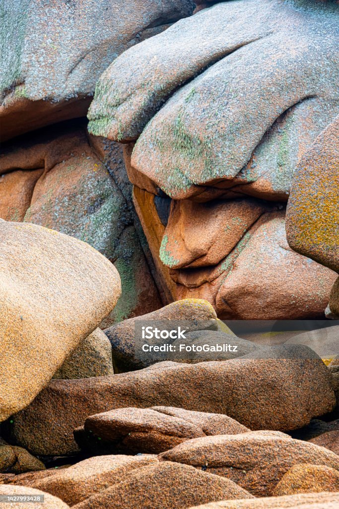 Autumn in Brittany Famous granite rocks at the cote de granite rose in Tregastel in Brittany, France Brittany - France Stock Photo