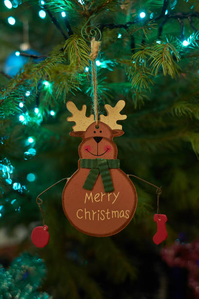 Close up of holiday electric blue garlands on fir branch with Christmas tree decoration and candy sweet. Candy cane hanging onto the branch of a Christmas tree Close up of holiday electric blue garlands on fir branch with Christmas tree decoration and candy sweet. Candy cane hanging onto the branch of a Christmas tree candy cane flash stock pictures, royalty-free photos & images