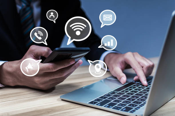 istock Network. business people hand using mobile phone with virtual graphic icon diagram on desk at office, communication, digital marketing, work from home, business finance, internet technology concept 1427998850