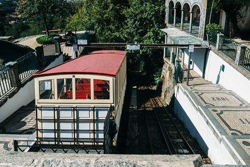 Braga, Portugal - September 25, 2022: Funicular tram of Monastery of Bom Jesus in Braga , Portugal