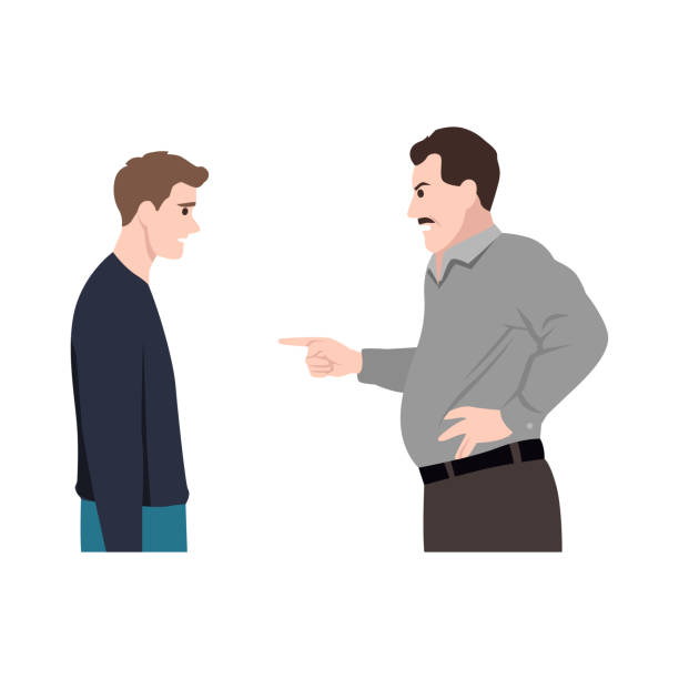 Angry boss character yelling at employee office worker. Flat vector illustration isolated on white background Angry boss character yelling at employee office worker. Flat vector illustration isolated on white background humiliate stock illustrations