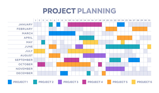 Project planning schedule calendar infographic design.