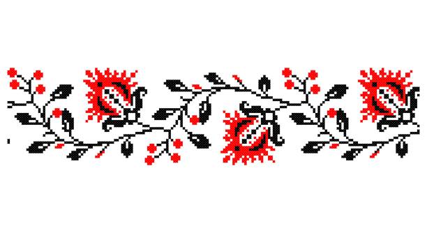 istock Embroidered good like old handmade cross-stitch ethnic Ukraine pattern. Ukrainian towel ornament, rushnyk called,  vector. 1428013914