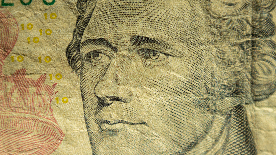 Macro image of American ten dollar bill, foreign exchange