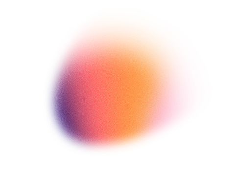 Abstract background with blurry magenta and orange circular shape with grain. Spray effect blur with gradient.