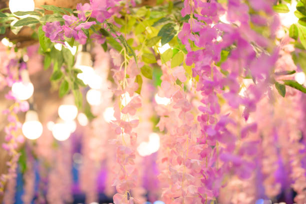 Artificial sakura flower and tree decoration with led nature background