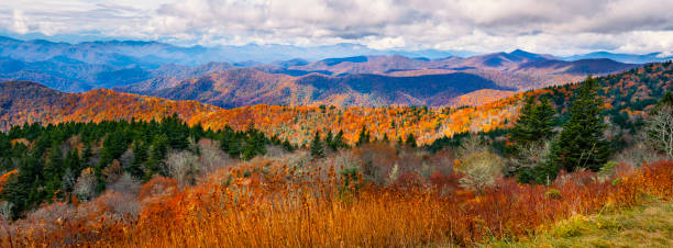Beautiful autumn mountain panorama. stock photo