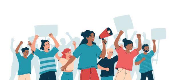 인권의 개념 평화적 시위 - protest political rally crowd placard stock illustrations