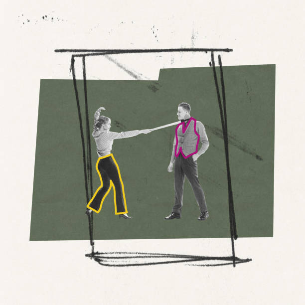 istock Contemporary art collage. Stylish young people dancing over green background. Doodle elements 1428033768