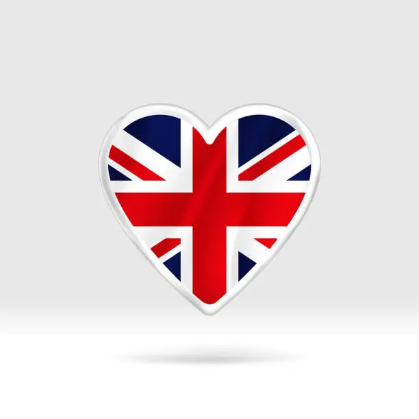 Vector illustration of Heart from United Kingdom flag. Silver button heart and flag template.