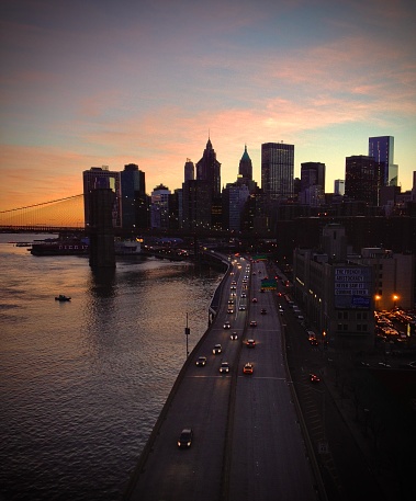 NYC skyline at sunset