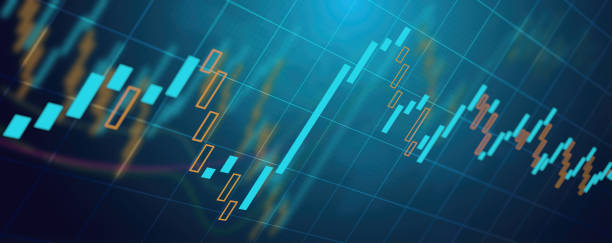 istock Abstract financial graph with up trend line candlestick chart in stock market on neon light colour background 1428039607