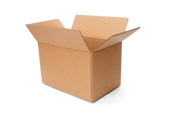 istock Open cardboard box close up isolated on white background 1428040331