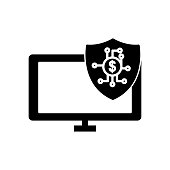 istock Monitor icon illustration with shield and dollar. icon related to fintech. Glyph icon style. Simple design editable 1428043325