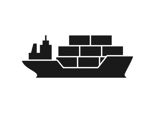 bildbanksillustrationer, clip art samt tecknat material och ikoner med cargo ship icon on a white background - fraktfartyg