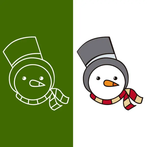 Vector illustration of Merry christmas snowman face icon