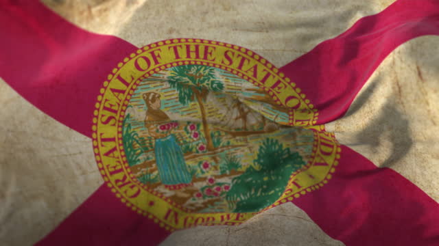 Old flag of Florida state waving, region of the United States - loop