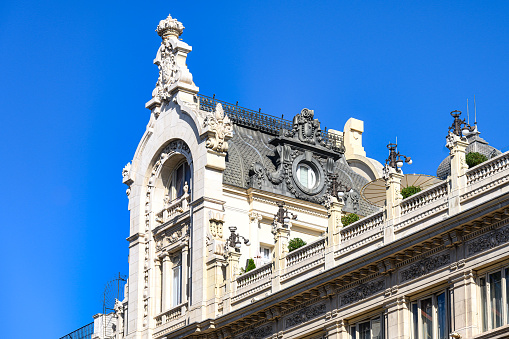 Madrid, Spain, Low angle view of a building exterior.