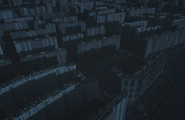 De-energized gloomy city. Aerial view.