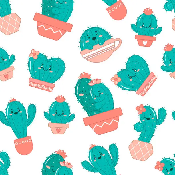Vector illustration of Seamless pattern with cacti