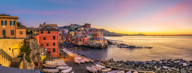 The old fishing village of  Boccadasse, Genoa, Italy at dawn.