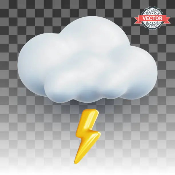 Vector illustration of Storm cloud or thundercloud and lightning icon isolated on transparent background. Realistic 3d vector illustration