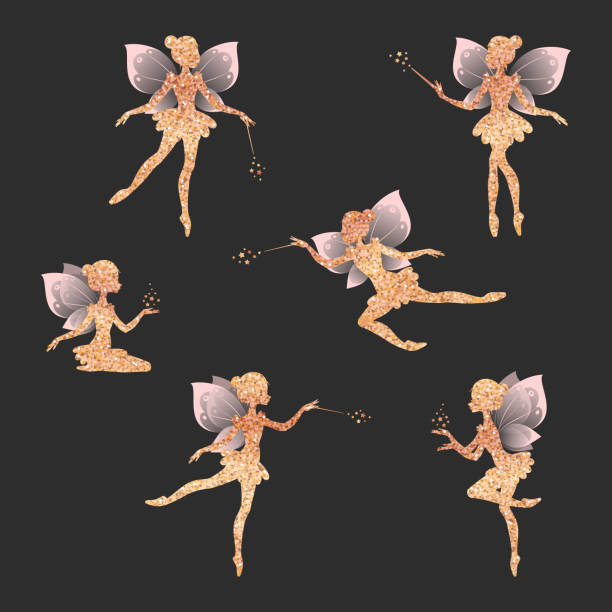 istock Set of Gold sparkling fairy silhouettes 1428091019