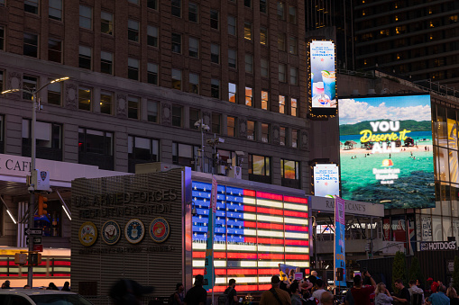 New York.  USA. 09.22.2022. Beautiful  view of Time Square Armed Forces recruiting station ,
