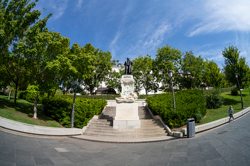 Madrid, Spain, September 2022. the statue of Goya in front of Prado museum in thre city center