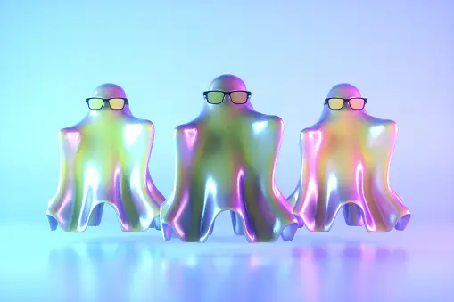 Ghost with sunglasses on neon lighting background funny pictures of ghost face