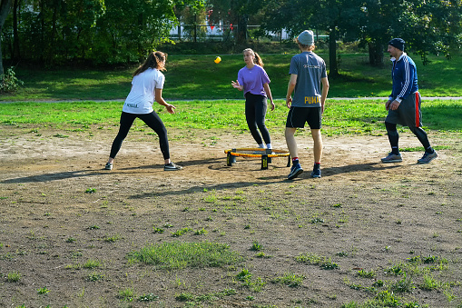 09-16-2022 Würzburg. germany. Spikeball - new funny game in Wurzburg - Bavaria in sunny autumn day!